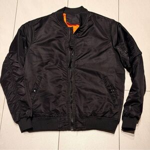 Vintage Black Bomber Jacket with Orange Lining